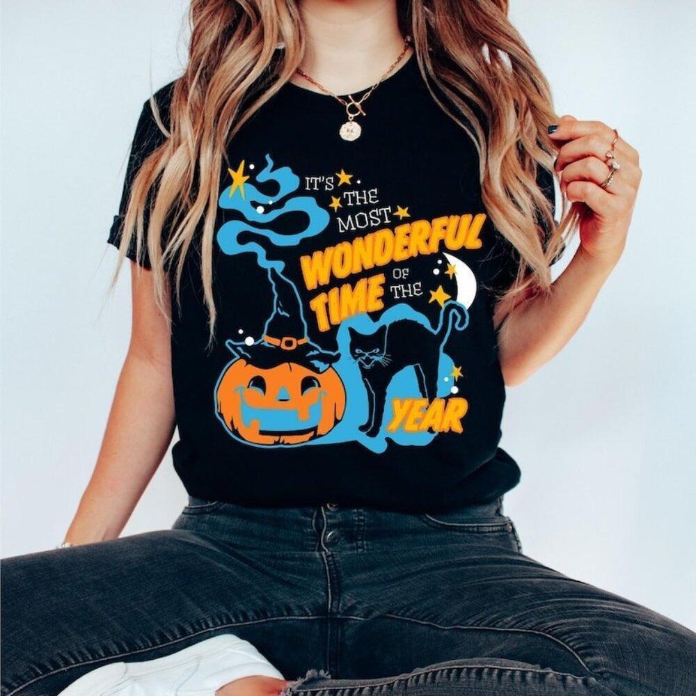 Its The Most Wonderful Time Black Cat Halloween Graphic T-Shirt Gift Tee 159
